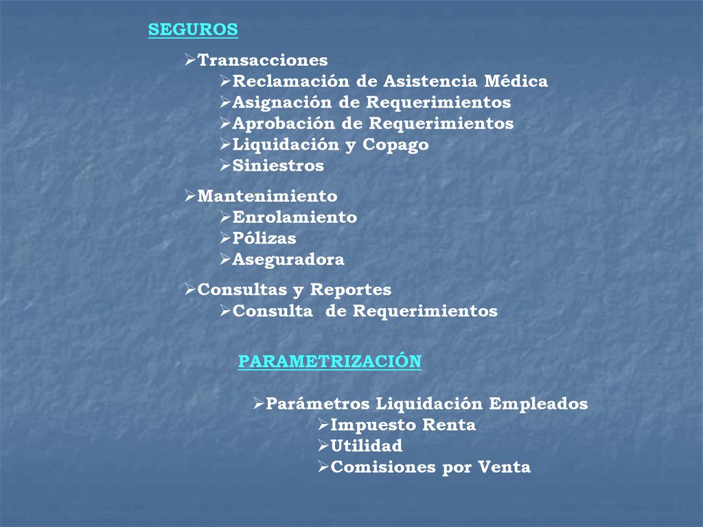 SEGUROS Transacciones. Reclamación de Asistencia Médica. Asignación de Requerimientos. Aprobación de Requerimientos.