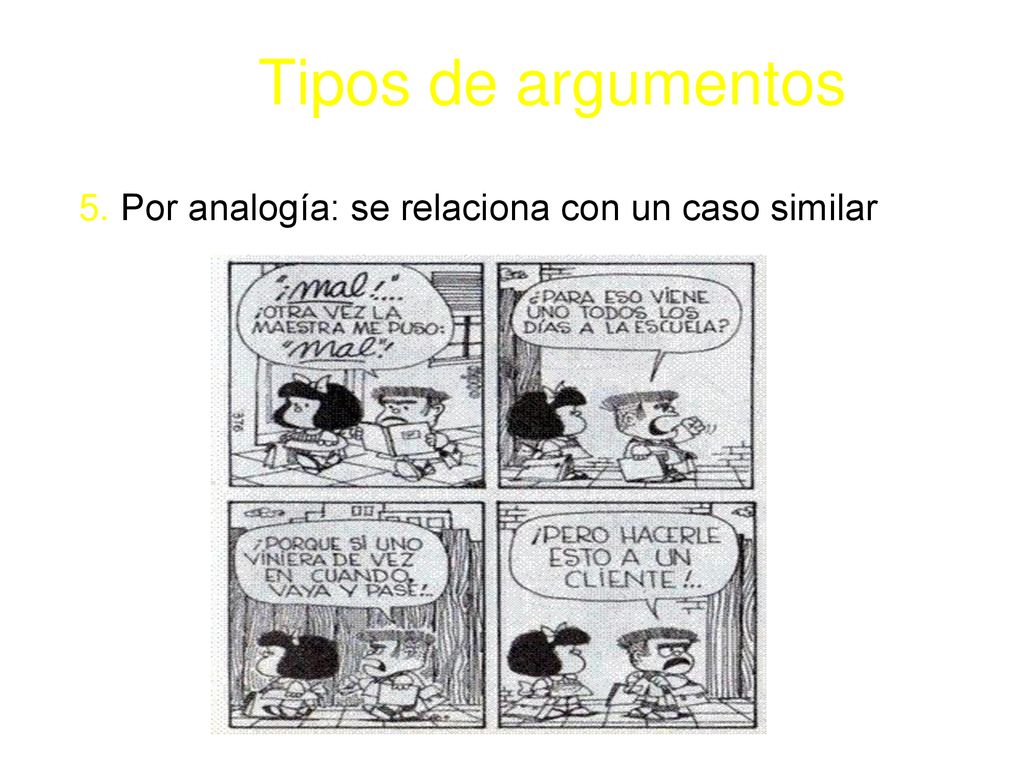 Tipos de argumentos 5. Por analogía: se relaciona con un caso similar