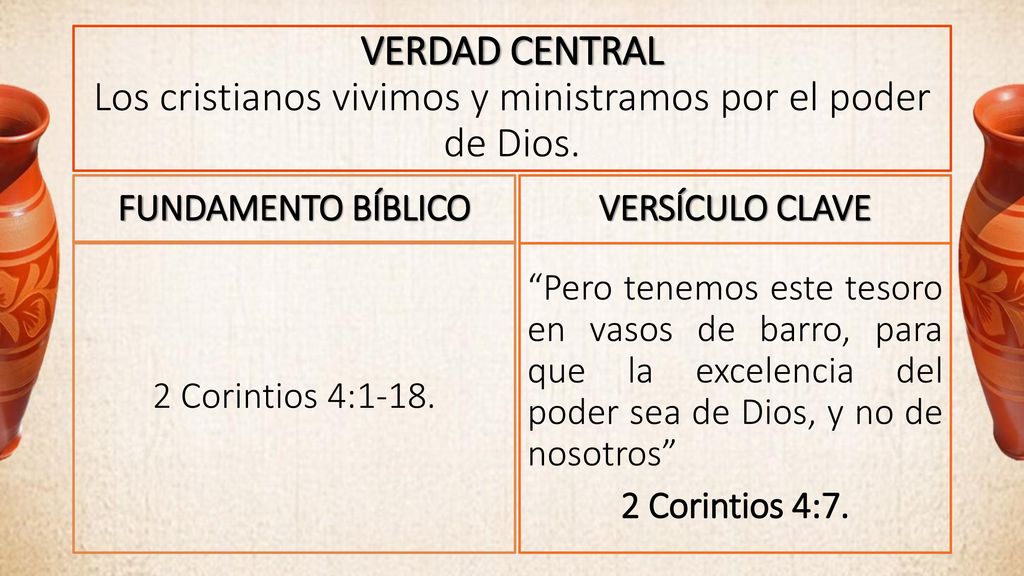 VERDAD CENTRAL Los cristianos vivimos y ministramos por el poder de Dios.