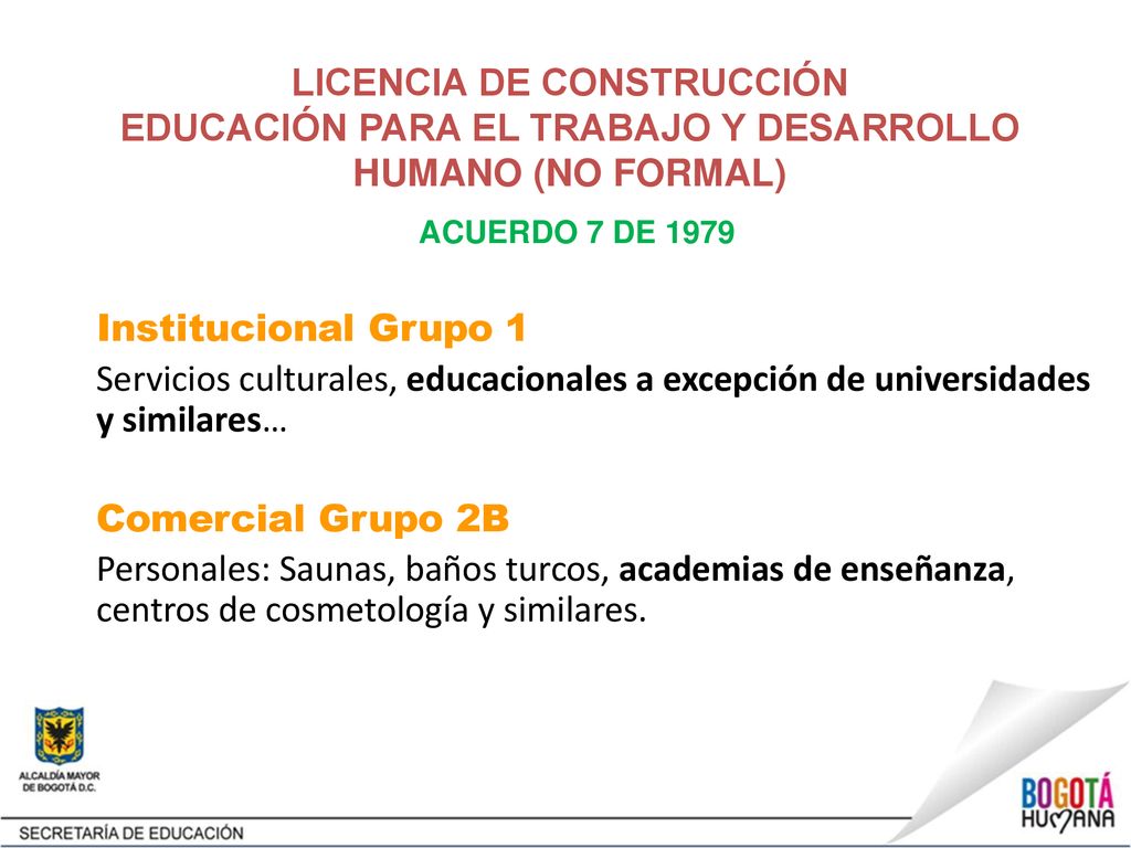 LICENCIA DE CONSTRUCCIÓN EDUCACIÓN PARA EL TRABAJO Y DESARROLLO HUMANO (NO FORMAL) ACUERDO 7 DE 1979