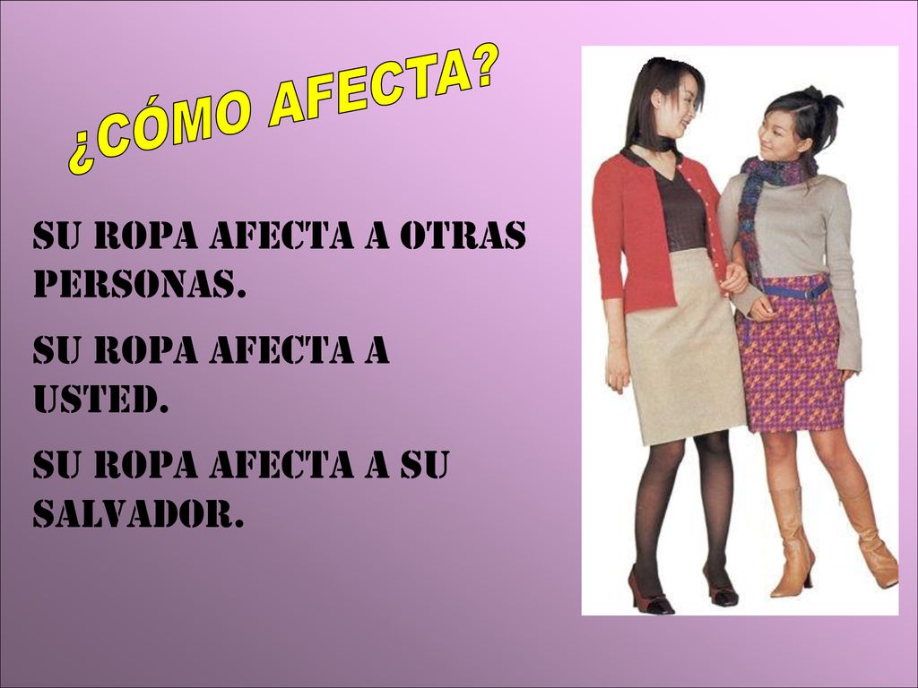 ¿CÓMO AFECTA Su Ropa afecta a otras personas. Su ropa afecta a usted.