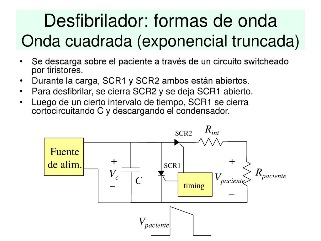 Desfibrilador: formas de onda Onda cuadrada (exponencial truncada)