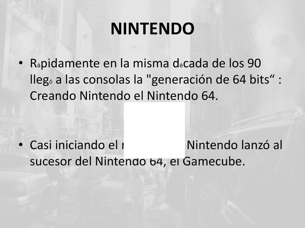 NINTENDO Rápidamente en la misma década de los 90 llegó a las consolas la generación de 64 bits : Creando Nintendo el Nintendo 64.