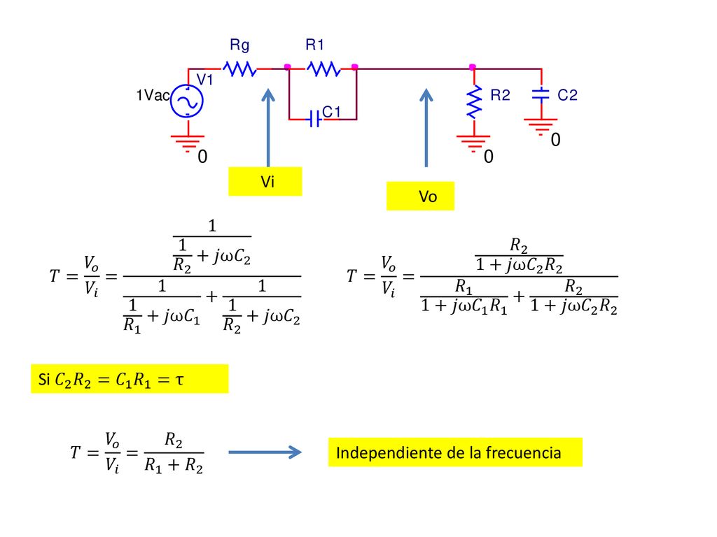 Vi Vo. 𝑇= 𝑉 𝑜 𝑉 𝑖 = 1 1 𝑅 2 +𝑗ω 𝐶 𝑅 1 +𝑗ω 𝐶 𝑅 2 +𝑗ω 𝐶 2.