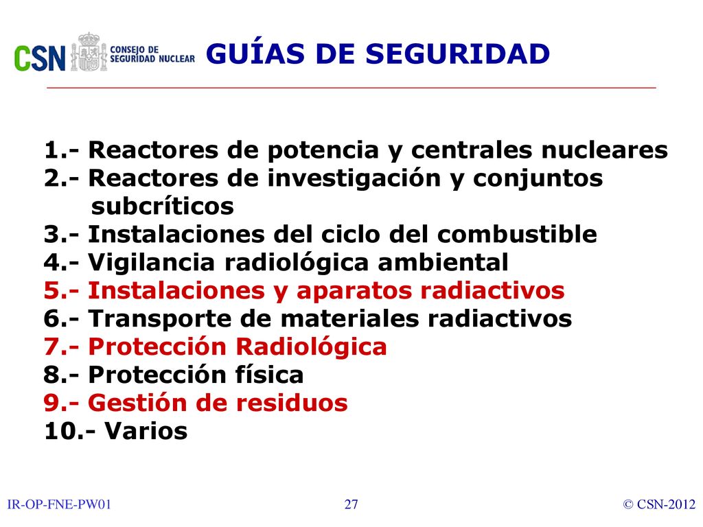 GUÍAS DE SEGURIDAD 1.- Reactores de potencia y centrales nucleares