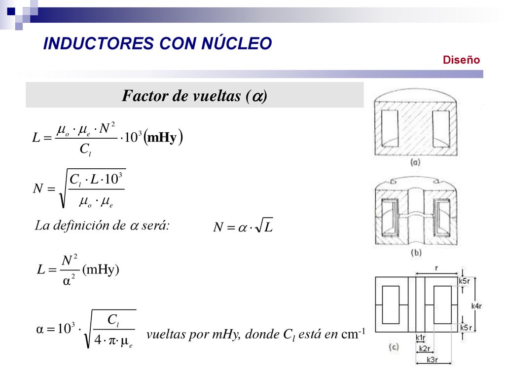 INDUCTORES CON NÚCLEO Factor de vueltas () La definición de  será: