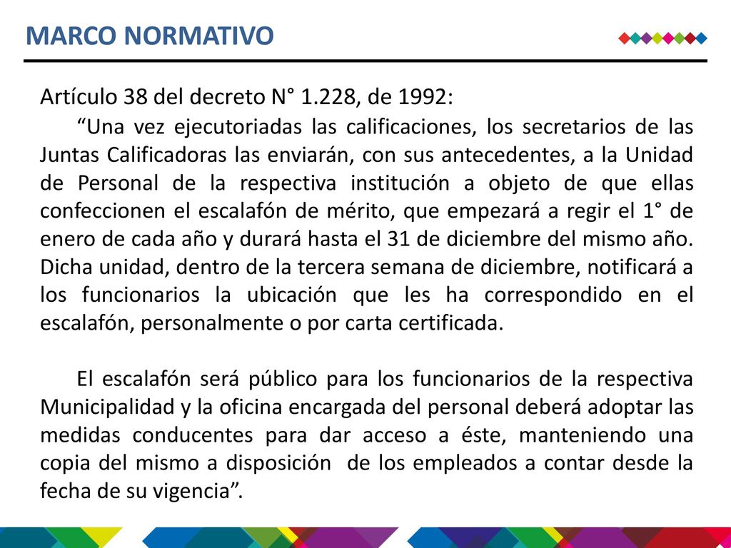 MARCO NORMATIVO Artículo 38 del decreto N° 1.228, de 1992: