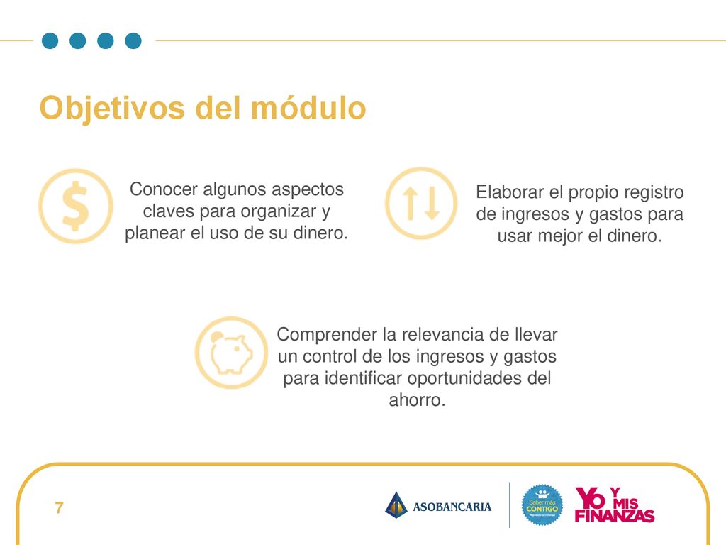 Objetivos del módulo Conocer algunos aspectos claves para organizar y planear el uso de su dinero.