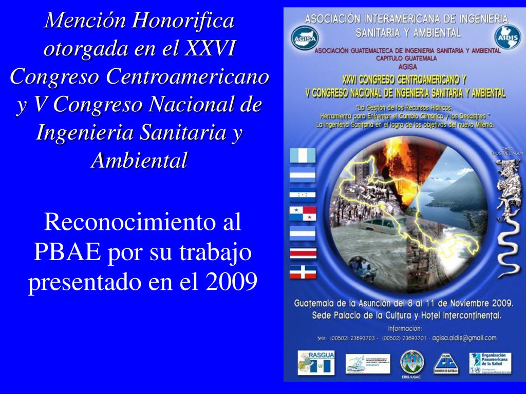 Reconocimiento al PBAE por su trabajo presentado en el 2009
