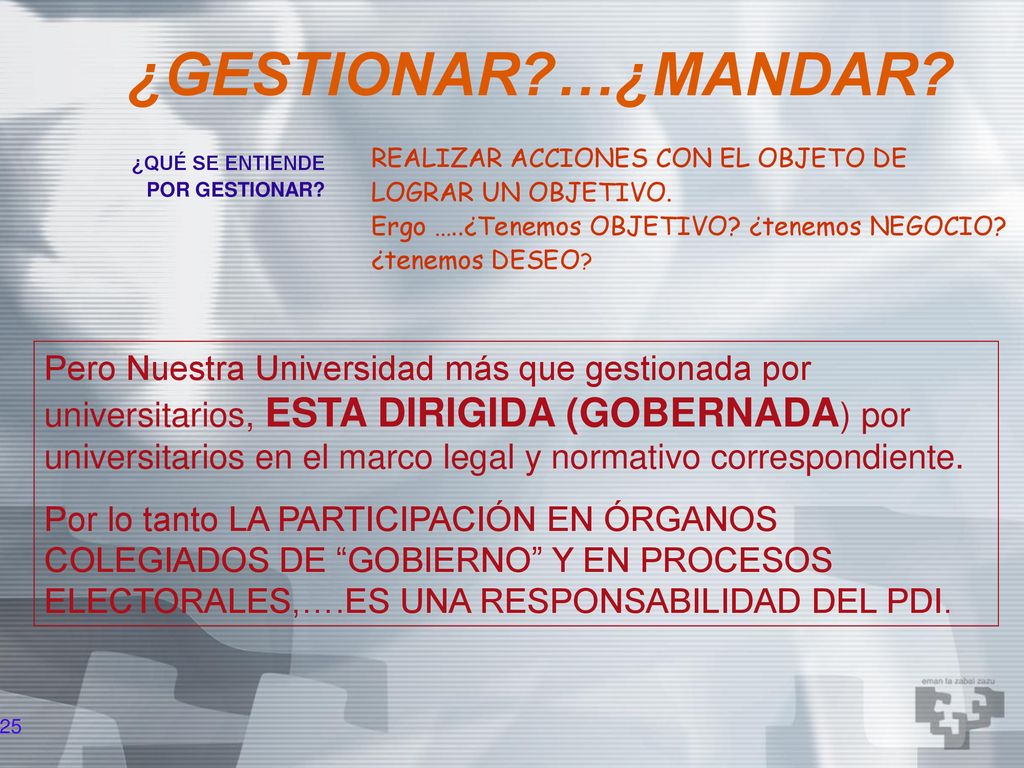 ¿GESTIONAR …¿MANDAR REALIZAR ACCIONES CON EL OBJETO DE LOGRAR UN OBJETIVO. Ergo …..¿Tenemos OBJETIVO ¿tenemos NEGOCIO ¿tenemos DESEO
