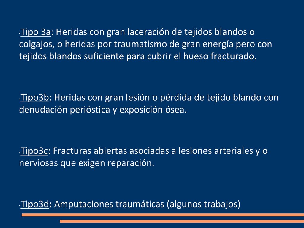 Tipo 3a: Heridas con gran laceración de tejidos blandos o colgajos, o heridas por traumatismo de gran energía pero con tejidos blandos suficiente para cubrir el hueso fracturado.