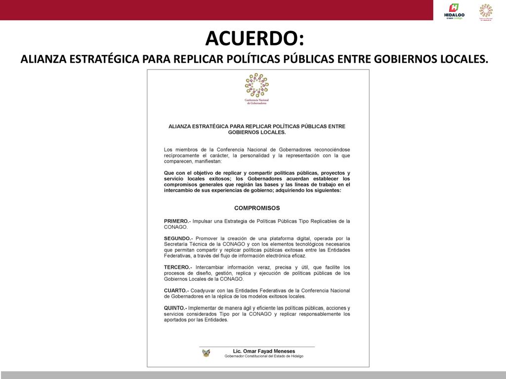 ACUERDO: ALIANZA ESTRATÉGICA PARA REPLICAR POLÍTICAS PÚBLICAS ENTRE GOBIERNOS LOCALES.