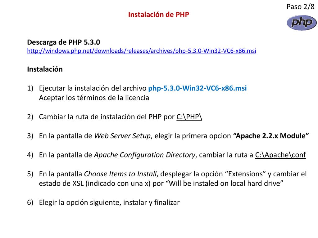Cambiar la ruta de instalación del PHP por C:\PHP\