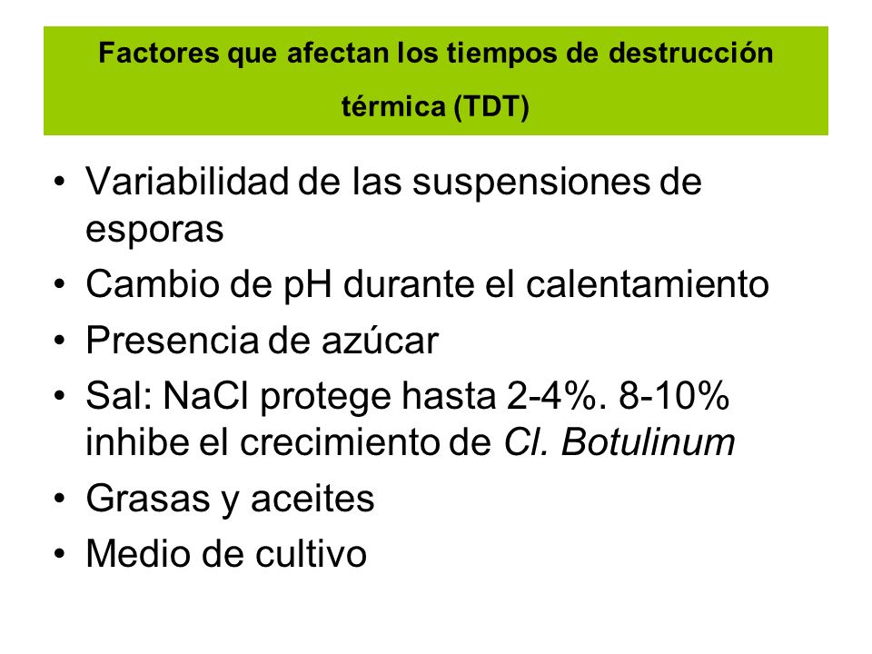 Factores que afectan los tiempos de destrucción térmica (TDT)