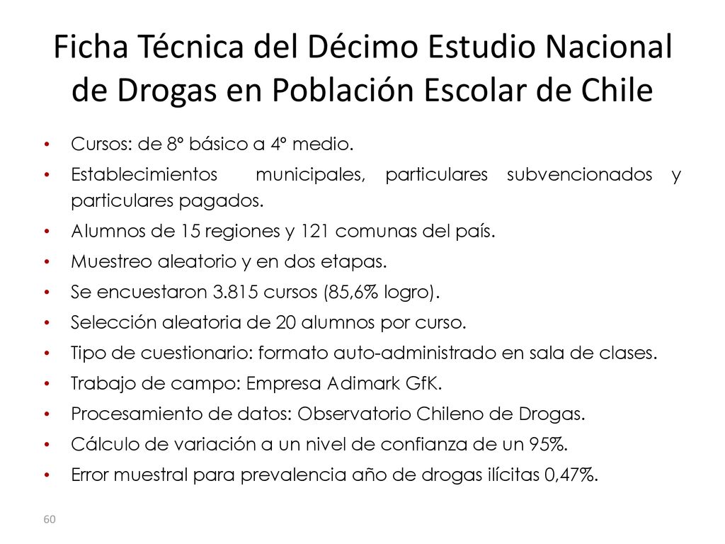 Ficha Técnica del Décimo Estudio Nacional de Drogas en Población Escolar de Chile