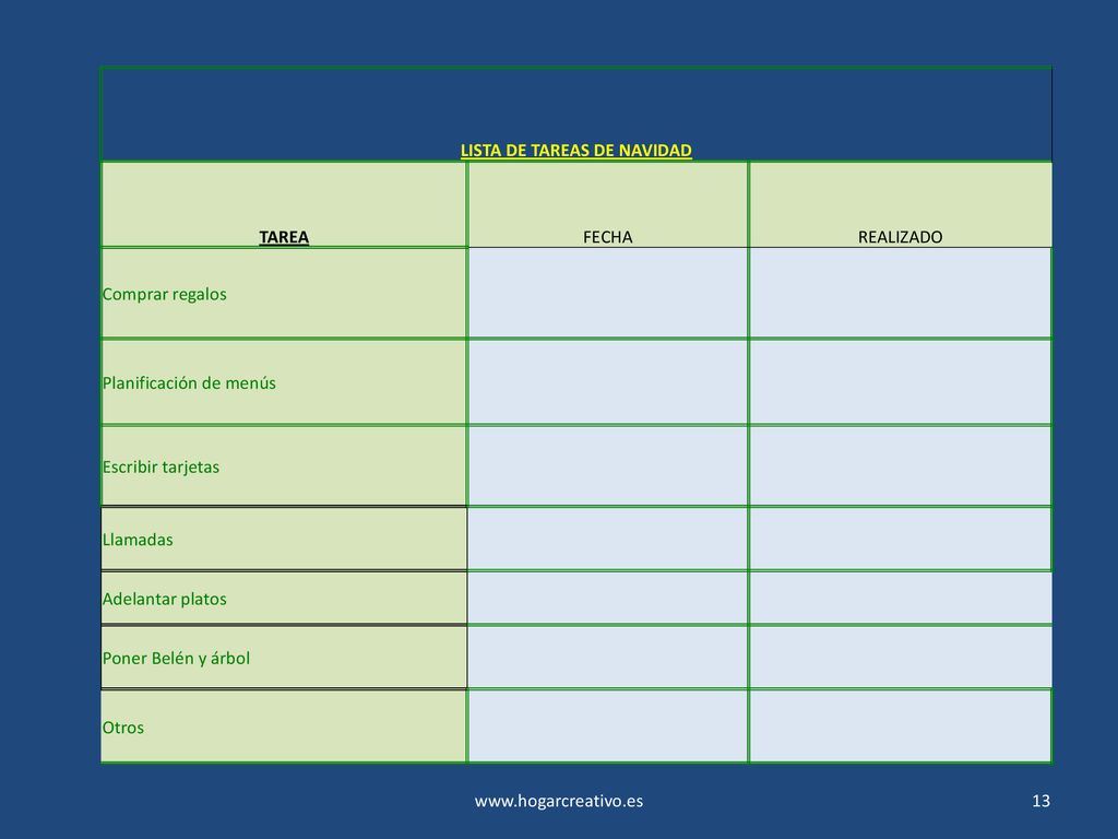 LISTA DE TAREAS DE NAVIDAD