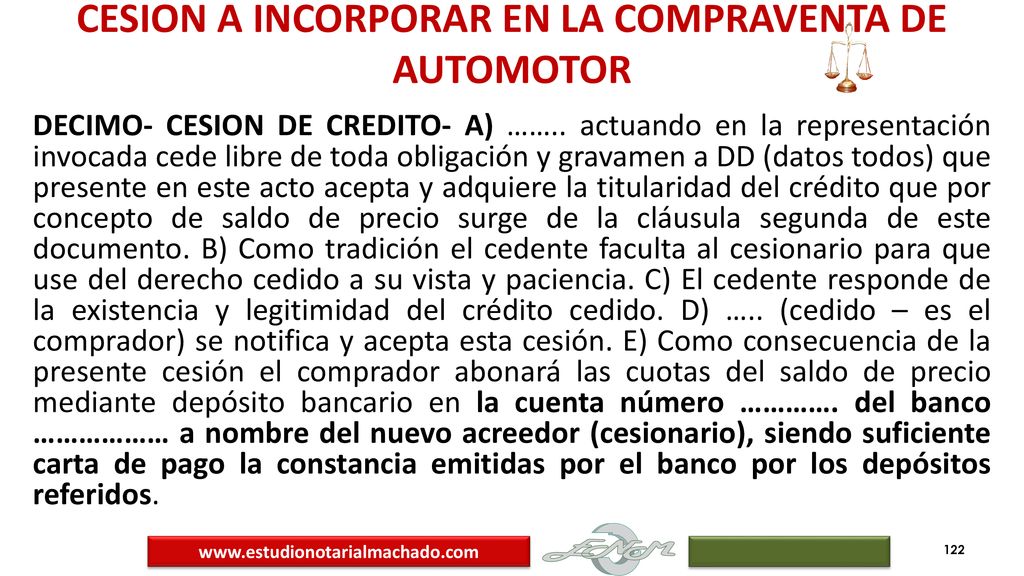 CESION A INCORPORAR EN LA COMPRAVENTA DE AUTOMOTOR
