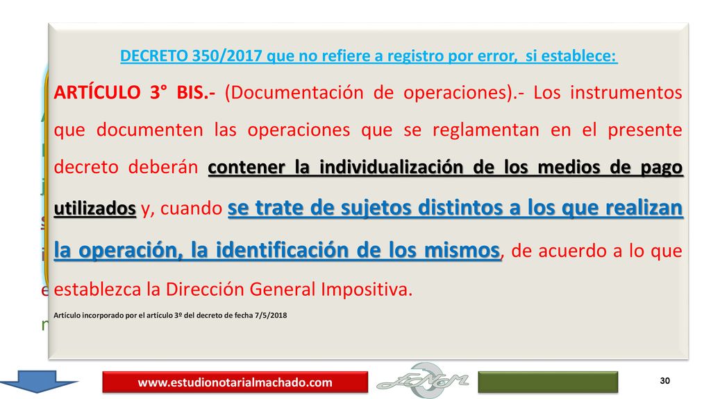 DECRETO 350/2017 que no refiere a registro por error, si establece: