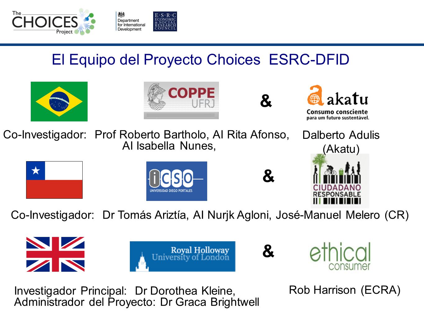 El Equipo del Proyecto Choices ESRC-DFID