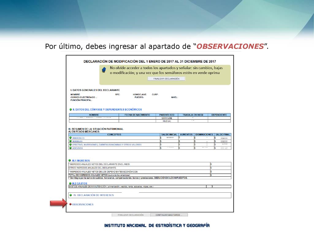 Por último, debes ingresar al apartado de OBSERVACIONES .