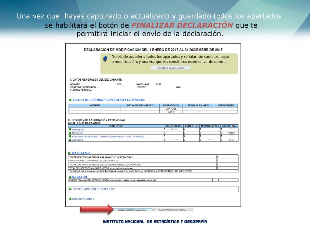 Una vez que hayas capturado o actualizado y guardado todos los apartados