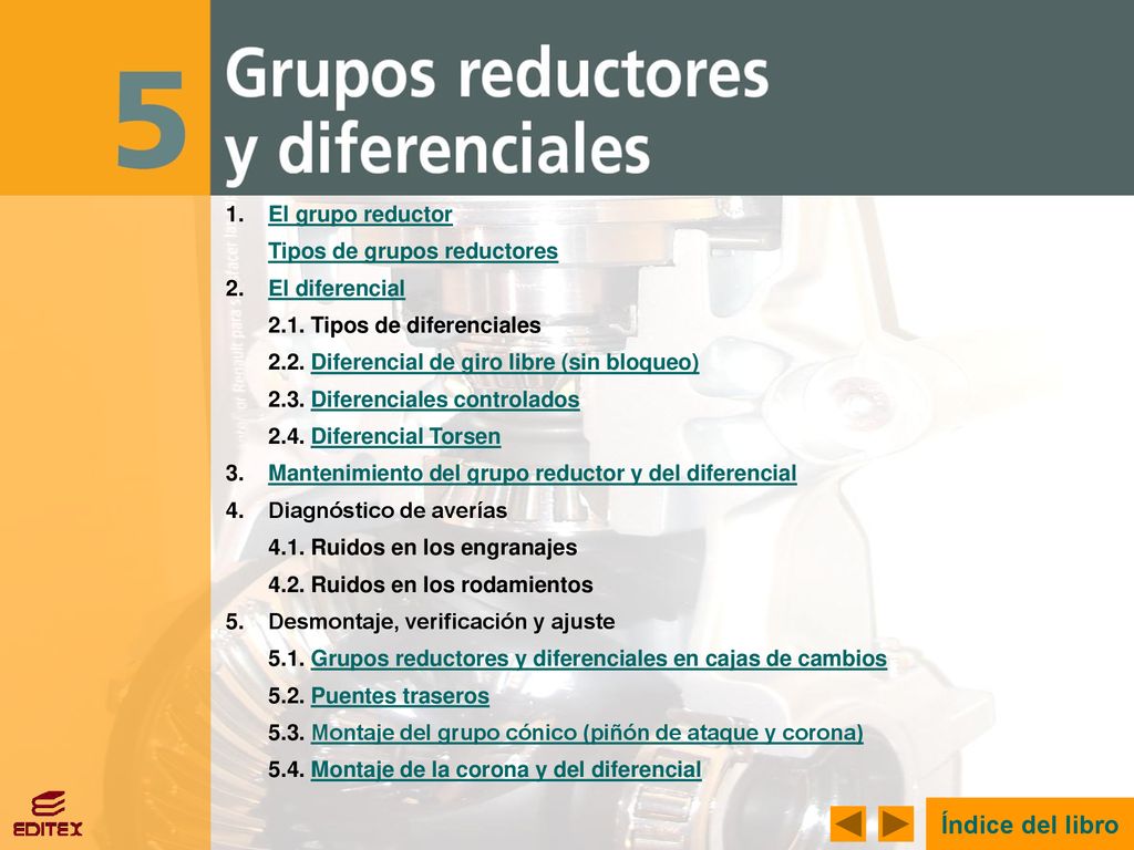 Índice del libro El grupo reductor Tipos de grupos reductores