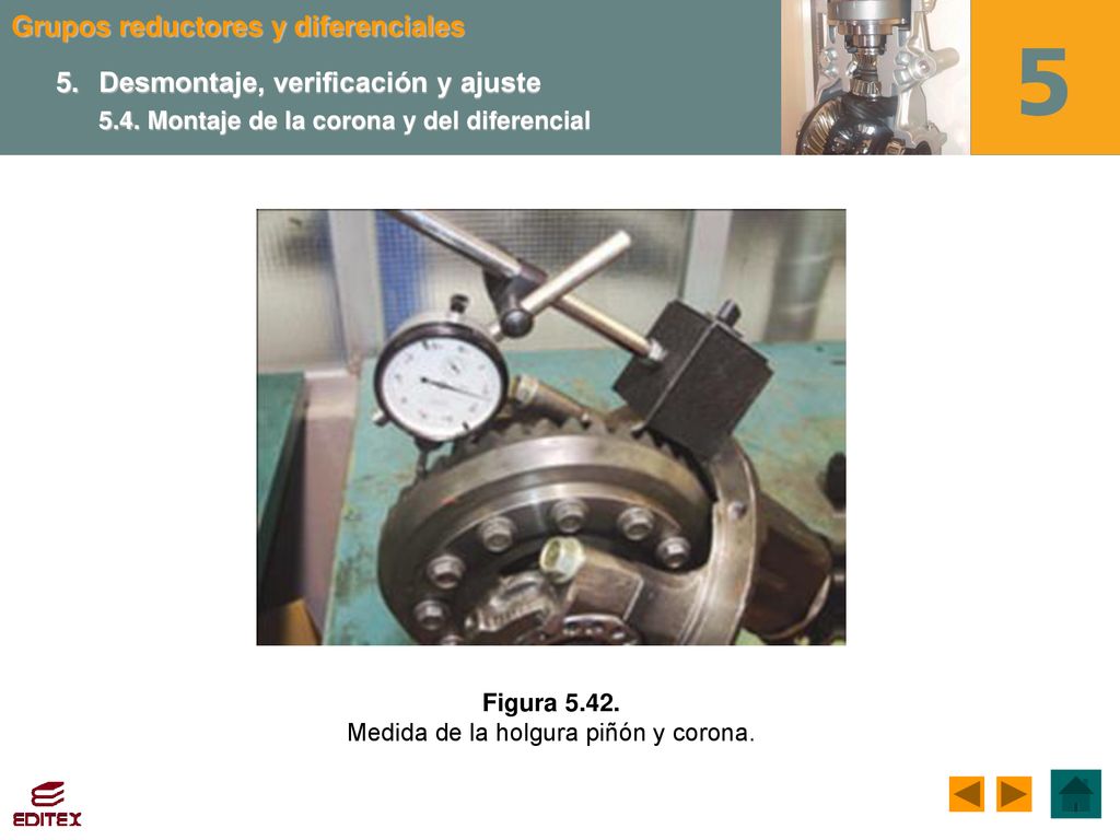 Medida de la holgura piñón y corona.