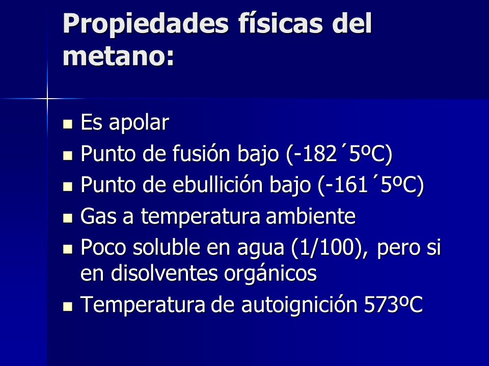 Propiedades físicas del metano: