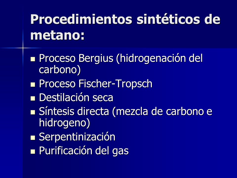 Procedimientos sintéticos de metano: