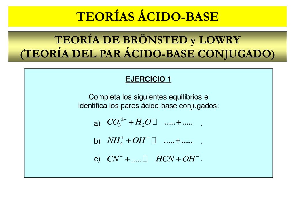 TEORÍA DE BRÖNSTED y LOWRY (TEORÍA DEL PAR ÁCIDO-BASE CONJUGADO)