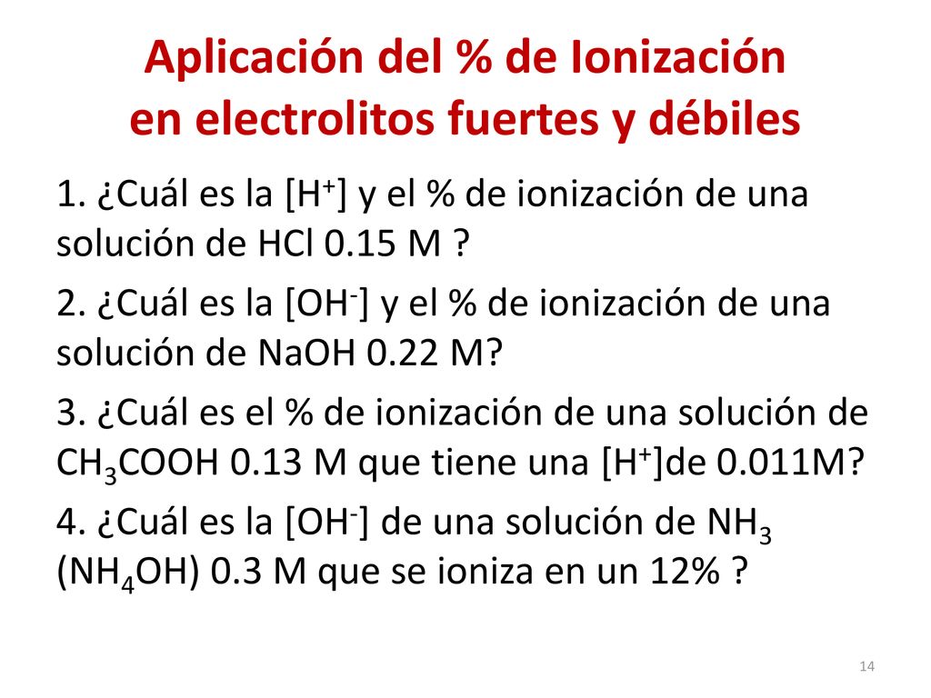 Aplicación del % de Ionización en electrolitos fuertes y débiles