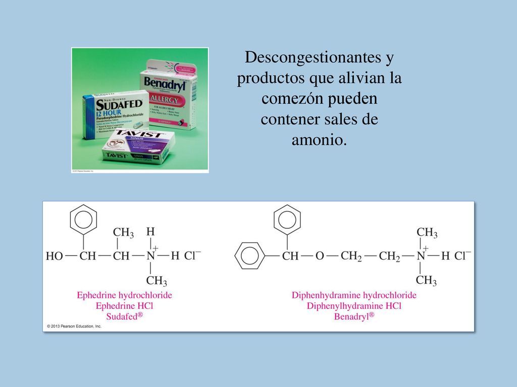 Descongestionantes y productos que alivian la comezón pueden contener sales de amonio.