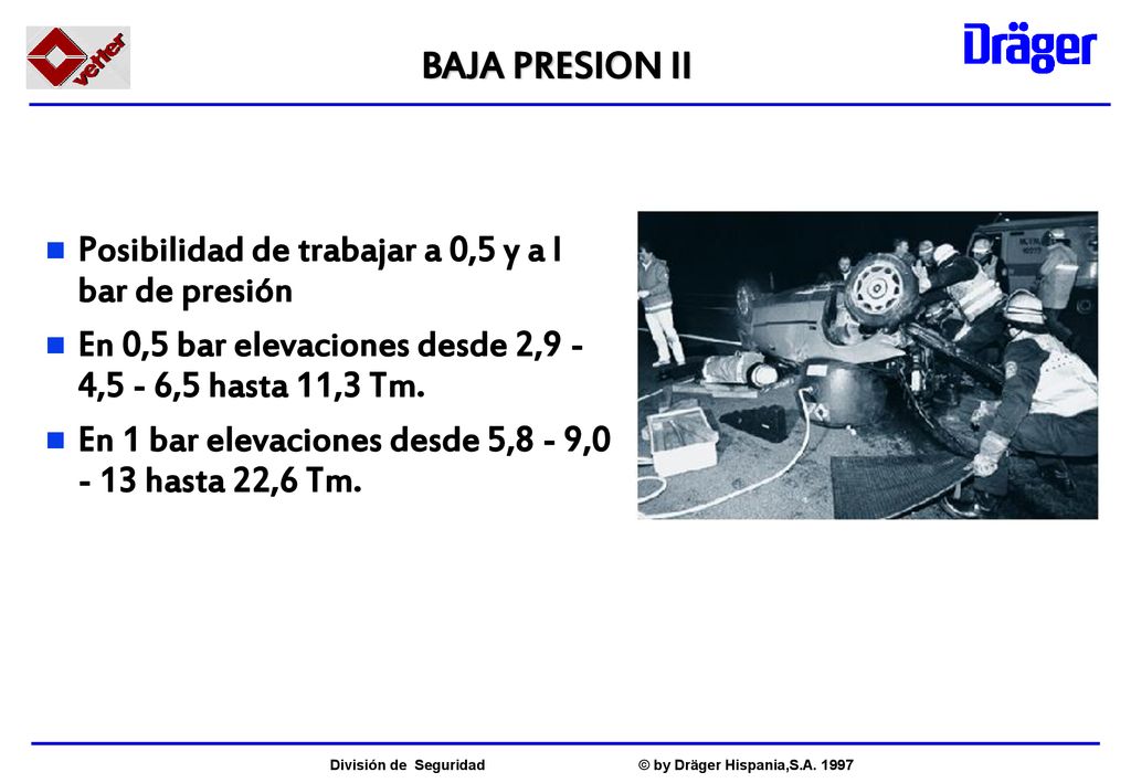 BAJA PRESION II Posibilidad de trabajar a 0,5 y a l bar de presión