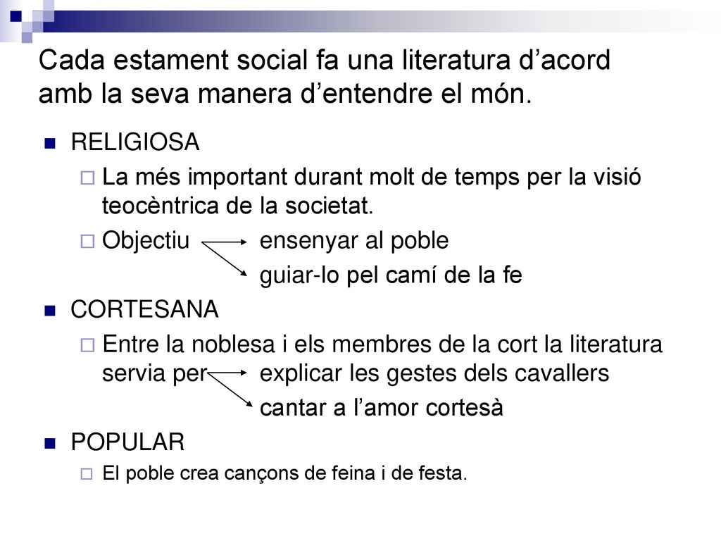 Cada estament social fa una literatura d’acord amb la seva manera d’entendre el món.