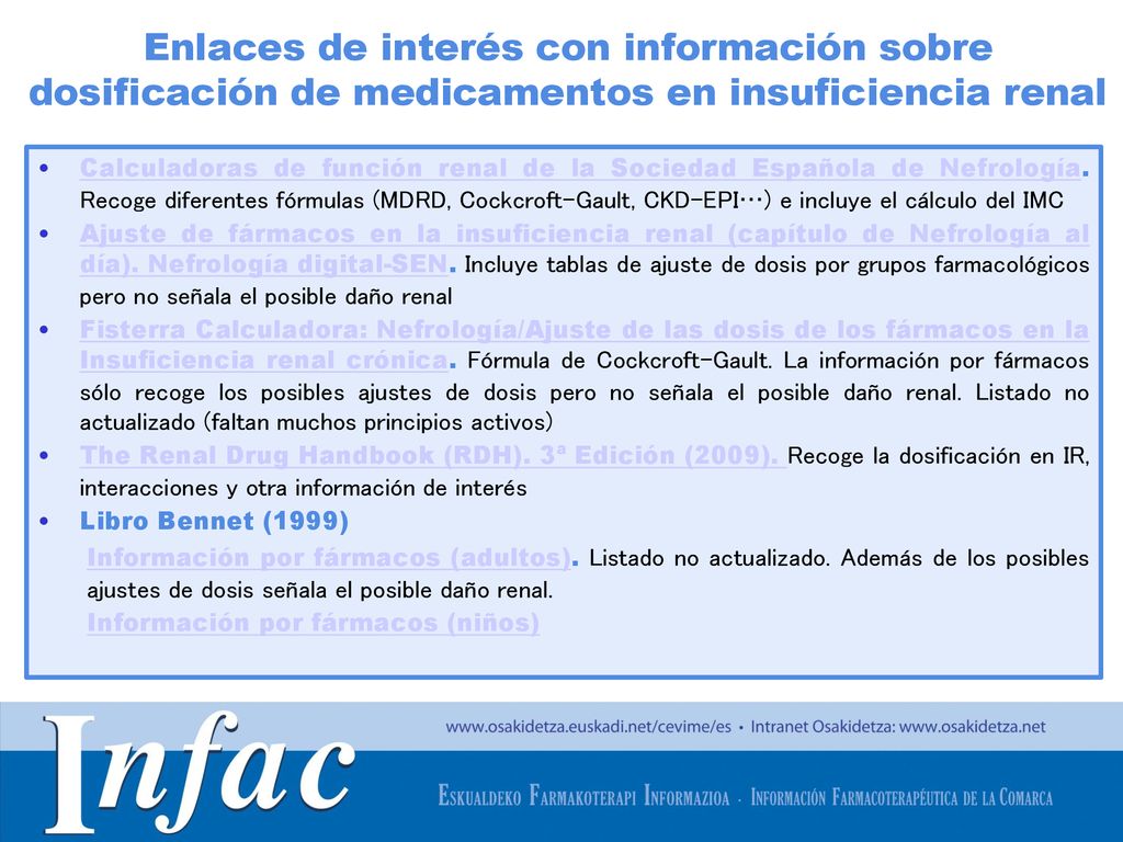Enlaces de interés con información sobre dosificación de medicamentos en insuficiencia renal