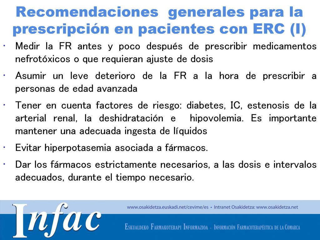 Recomendaciones generales para la prescripción en pacientes con ERC (I)