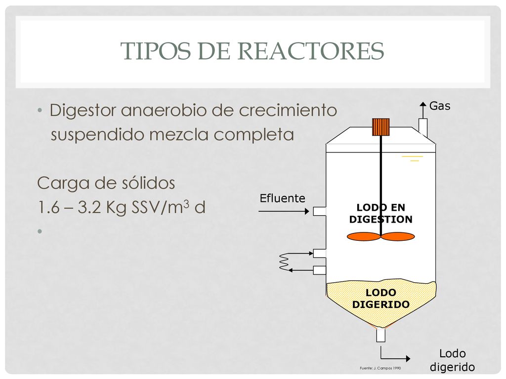Tipos de reactores Digestor anaerobio de crecimiento