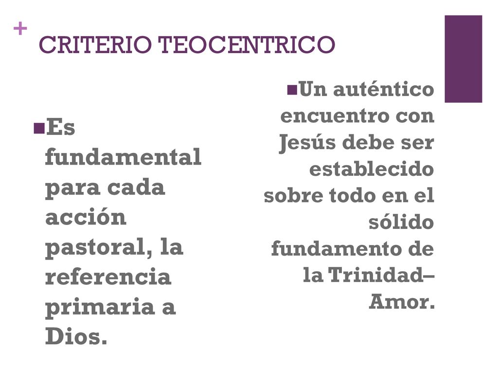 CRITERIO TEOCENTRICO Un auténtico encuentro con Jesús debe ser establecido sobre todo en el sólido fundamento de la Trinidad– Amor.