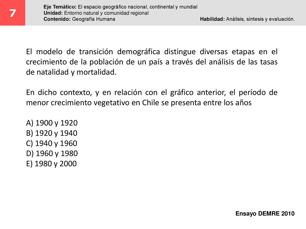 7 Eje Temático: El espacio geográfico nacional, continental y mundial. Unidad: Entorno natural y comunidad regional.