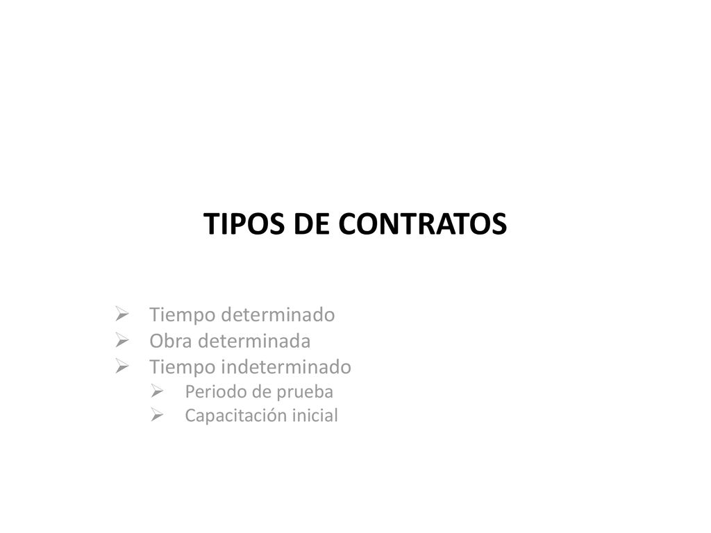 TIPOS DE CONTRATOS Tiempo determinado Obra determinada