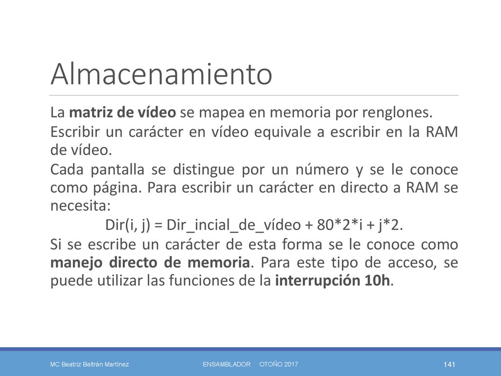 Dir(i, j) = Dir_incial_de_vídeo + 80*2*i + j*2.