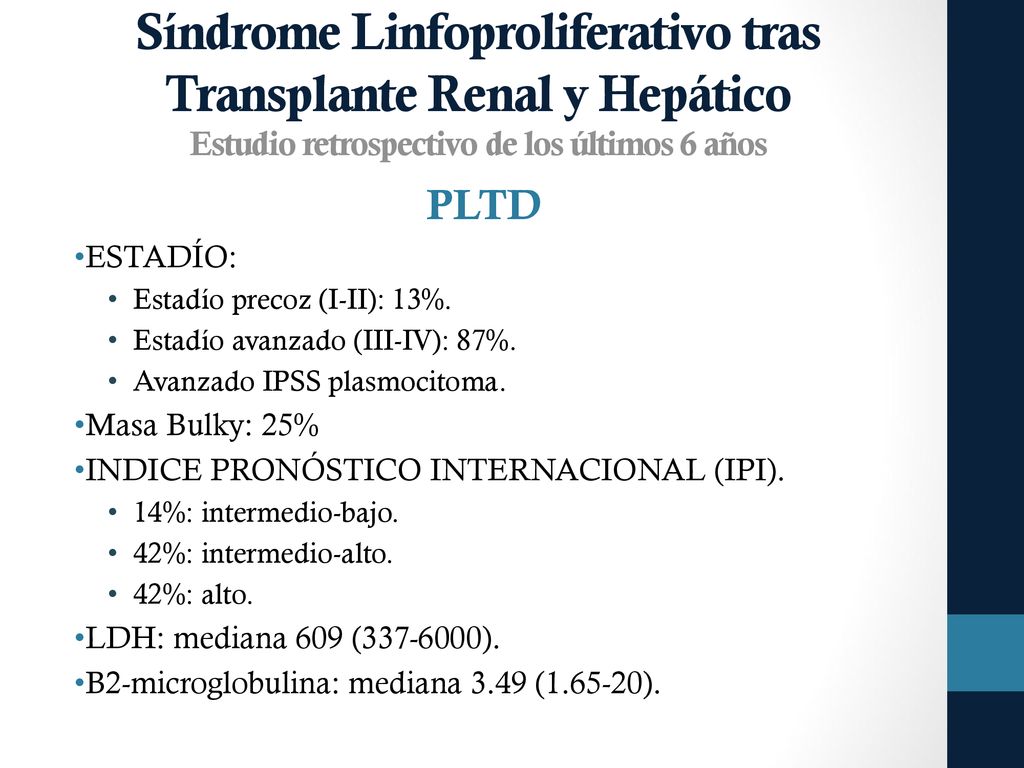 Síndrome Linfoproliferativo tras Transplante Renal y Hepático Estudio retrospectivo de los últimos 6 años