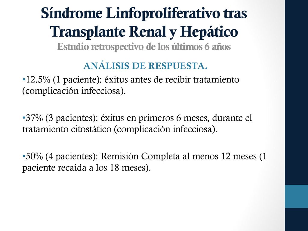 Síndrome Linfoproliferativo tras Transplante Renal y Hepático Estudio retrospectivo de los últimos 6 años