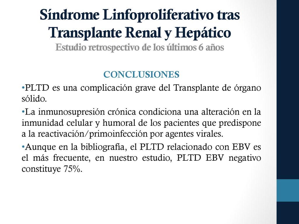 Síndrome Linfoproliferativo tras Transplante Renal y Hepático Estudio retrospectivo de los últimos 6 años