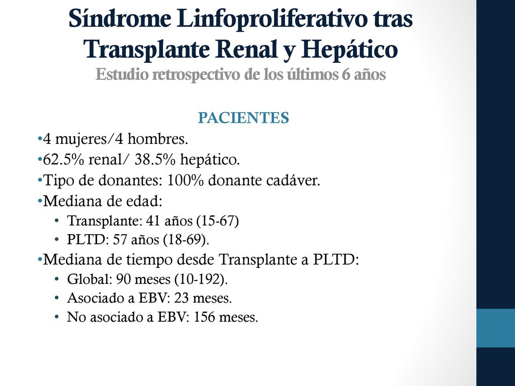 Síndrome Linfoproliferativo tras Transplante Renal y Hepático Estudio retrospectivo de los últimos 6 años