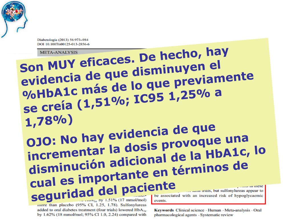 Son MUY eficaces. De hecho, hay evidencia de que disminuyen el %HbA1c más de lo que previamente se creía (1,51%; IC95 1,25% a 1,78%)