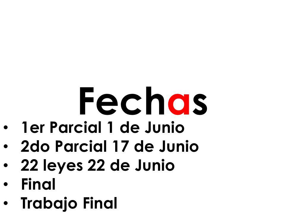 Fechas 1er Parcial 1 de Junio 2do Parcial 17 de Junio