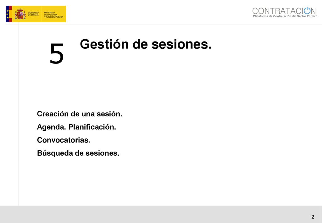 5 Gestión de sesiones. Creación de una sesión. Agenda. Planificación.