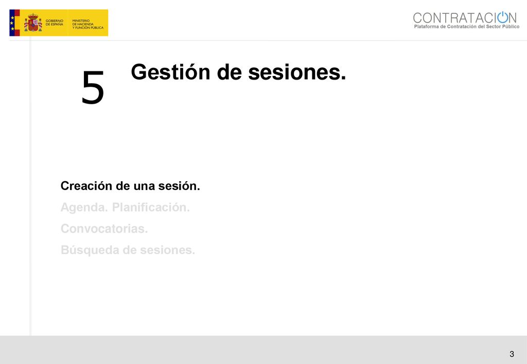 5 Gestión de sesiones. Creación de una sesión. Agenda. Planificación.