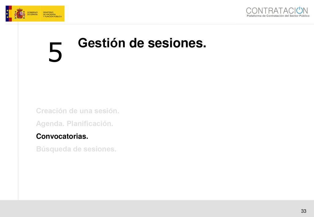 5 Gestión de sesiones. Creación de una sesión. Agenda. Planificación.